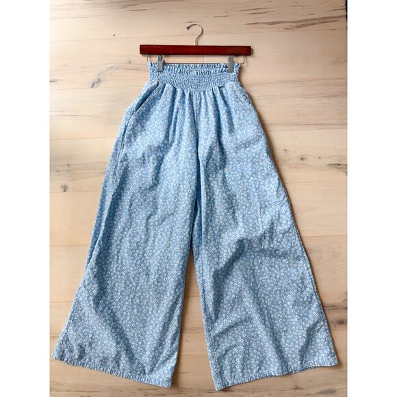 American Eagle Outfitters Wide Leg Cropped Pants Blue Floral Print Size XS - Picture 10 of 10